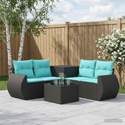 Set di divani 6 pz Nero e Blu Rattan sintetico e Acciaio 3447501