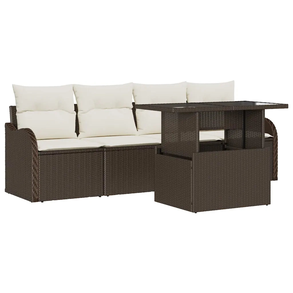 Set Divano da Giardino con cuscino 5 pcs Marrone Poly Rattan 3348364