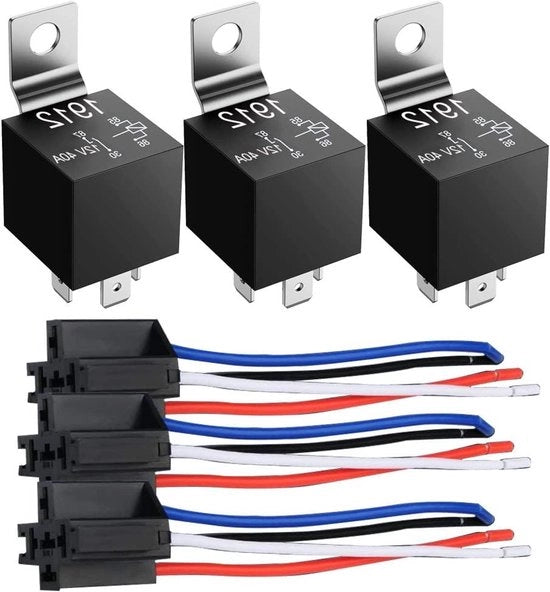 Set di Autorelais - Relè con Albero di Cavi - Schaltabteilungen per Veicoli - 4-Pins SPST - 3 Pezzi - Nero