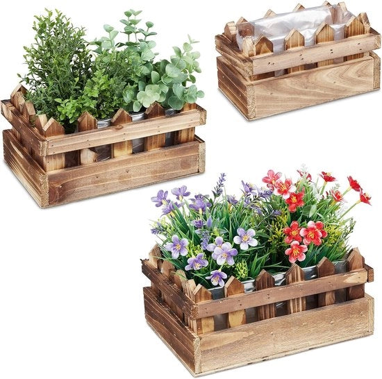 Set di vasi in legno a forma di ciotola da 3 pezzi - vasi per piante per balcone, vasi per finestra, vasi per natura con diverse dimensioni