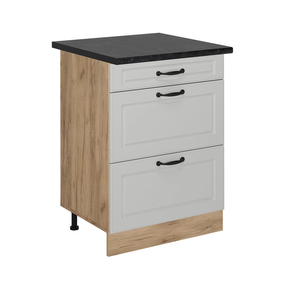 Vicco Mobiletto base per cucina Bianco casa di campagna 60 cm con cassetti, PL Antracite