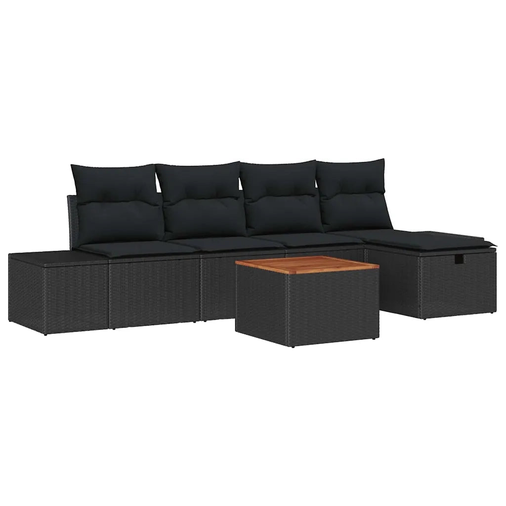 Set Divano da Giardino con cuscino 6 pcs Nero polyrattan