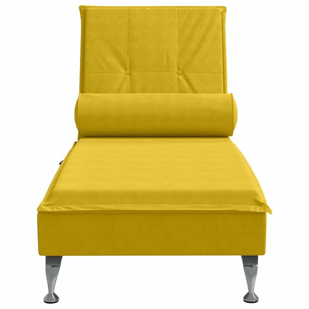 Chaise Longue Massaggi con Cuscino a Rullo Giallo in Velluto 379456