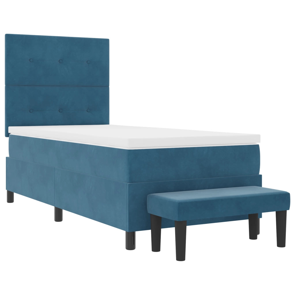 Letto con Rete a Molle con Materasso e Panchina Blu Scuro 90x200 cm Velluto