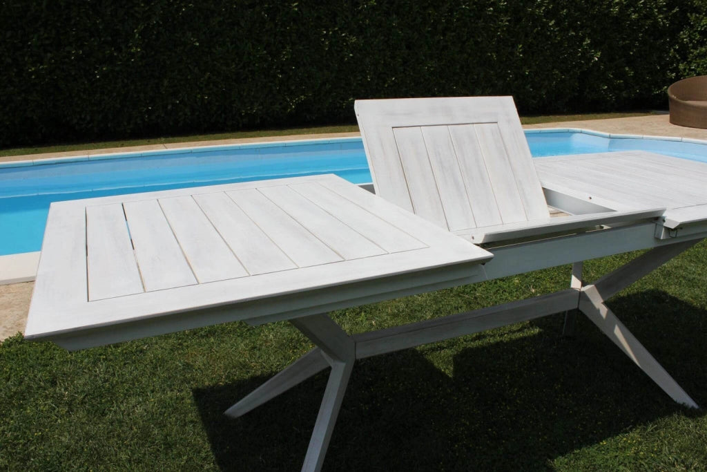 Tavolo Bali 150/200x90x75 h cm in Legno di Acacia Bianco