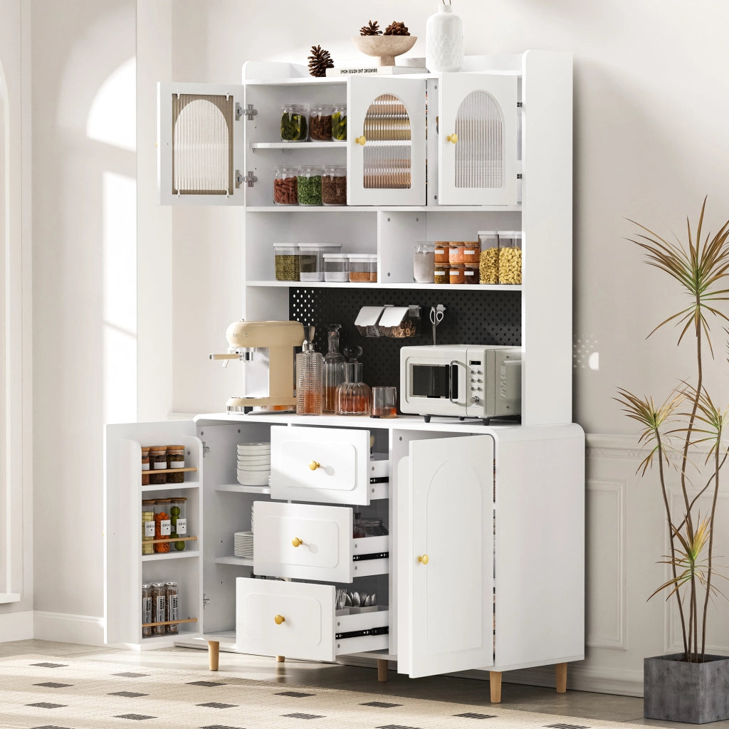 Buffet da Cucina con Cassetti e Ripiani ¨C MINIMAL ¨C Bianco, Legno Massello