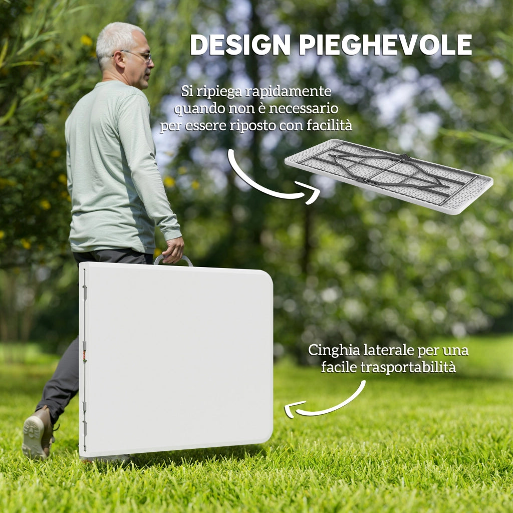 Tavolo da Giardino Pieghevole 180x74x74 cm con Maniglia in Acciaio e Plastica Bianco