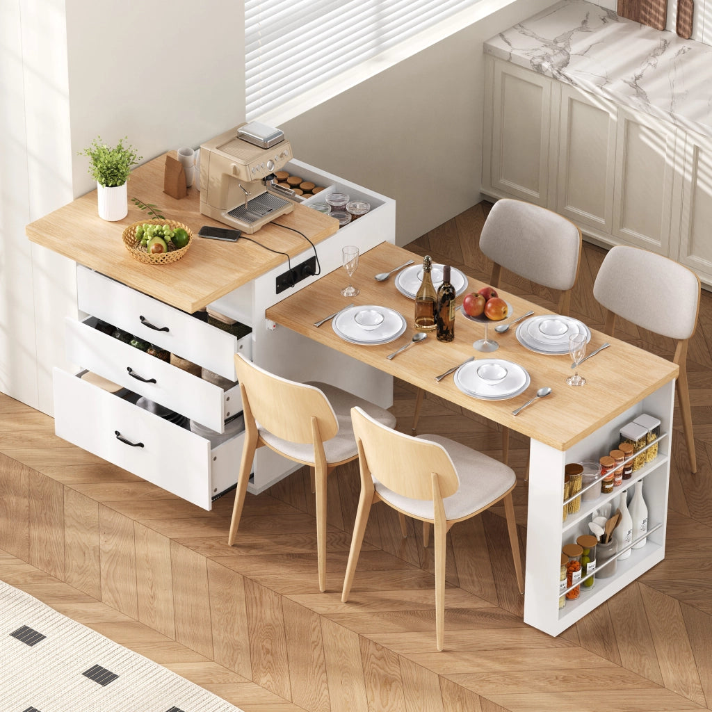 Tavolo da Pranzo Allungabile con Isola Cucina e LED ¨C Xylo ¨C Bianco
