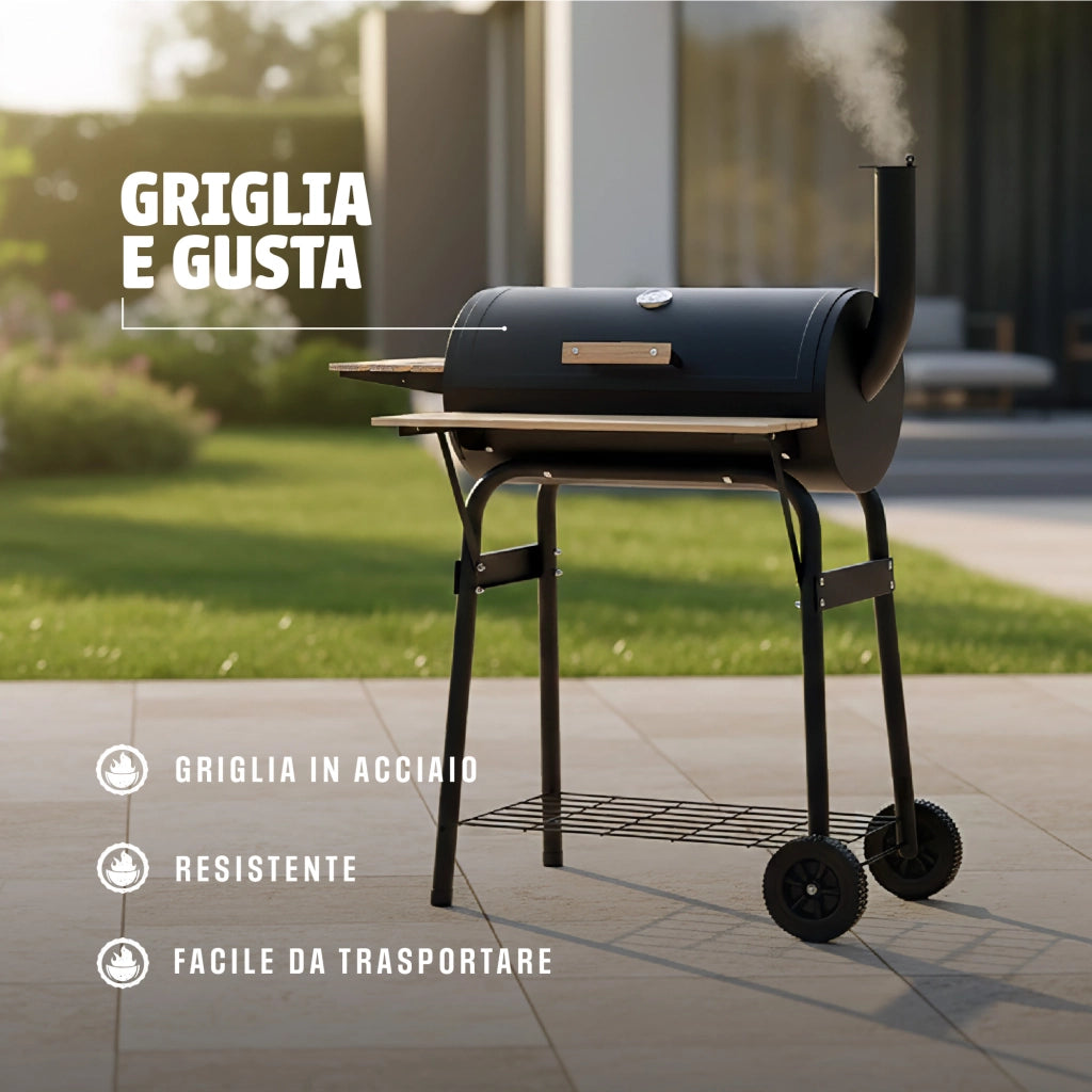 Barbecue a Carbone con Coperchio e Termometro, Griglia di Cottura in Acciaio Inox SS304