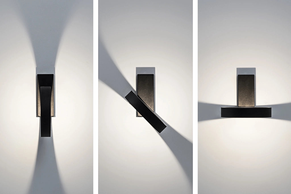 Enso Applique da parete LED 7W 3000K Nero - Lampada moderna orientabile in alluminio con luce indiretta e dimmerabile a taglio di fase - Rossini