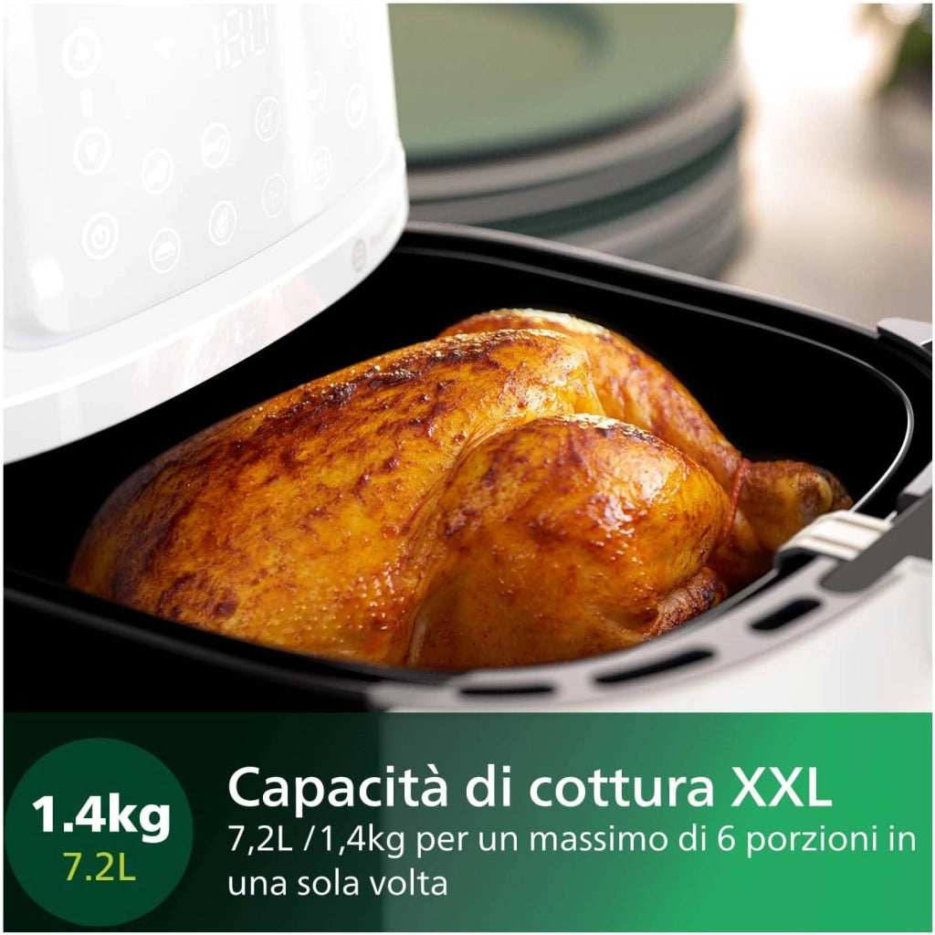 Philips Airfryer Serie 5000 XXL, 7,2L (1,4Kg) - 6 porzioni, Friggitrice ad Aria 16-in-1, connessione Wifi, 90% di grassi in meno con Tecnologia Rapid Air, app HomeID. Bianco(HD9285/00)