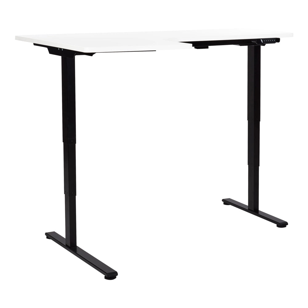 Scrivania elettrica regolabile a forma di L 160 x 59 cm Piano bianco e nero lato sinistro stile moderno