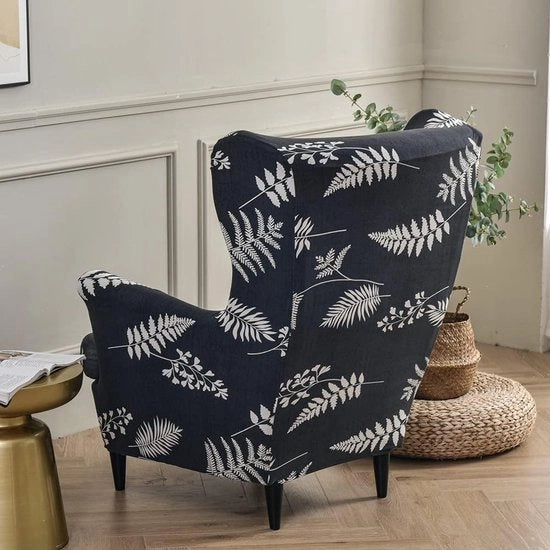 Coprispalliera per divano, set a due pezzi, copertura estensibile in elastan lavabile, protezione per divano in soggiorno, camera da letto o hotel, nero (black fern)