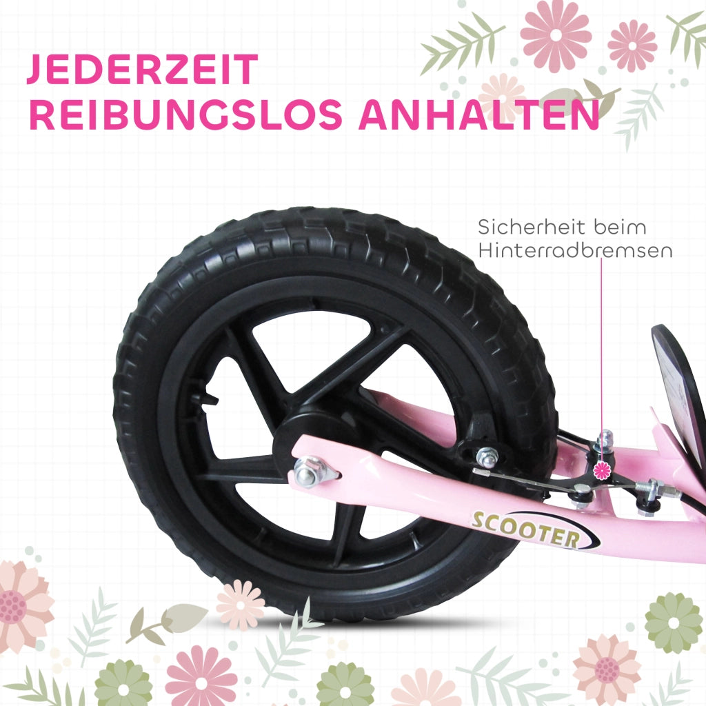 Scooter per Bambini con Manubrio e Supporto ¨C Minimal ¨C 12 Pollici, Acciaio, Rosa 120x52x88 cm