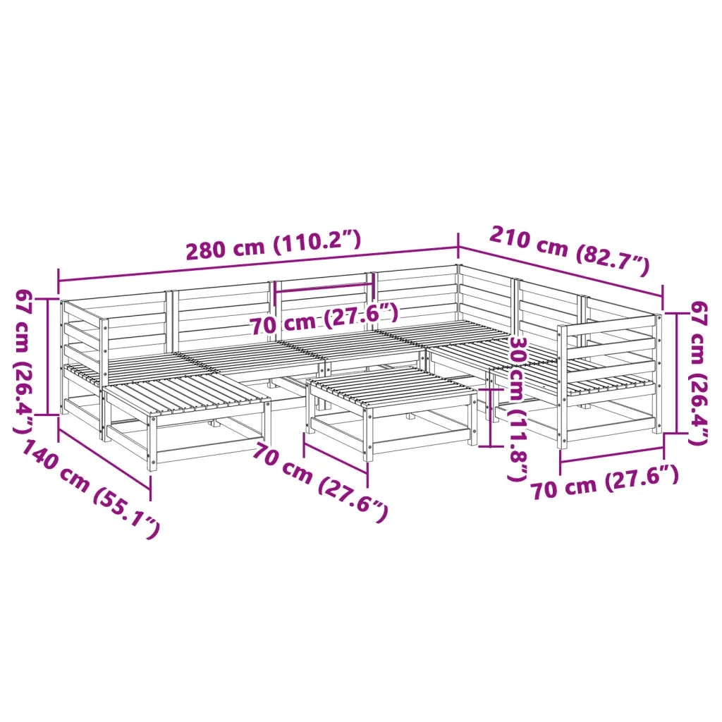 Set Divani da Giardino 8 pz in Legno Massello di Pino 3299552