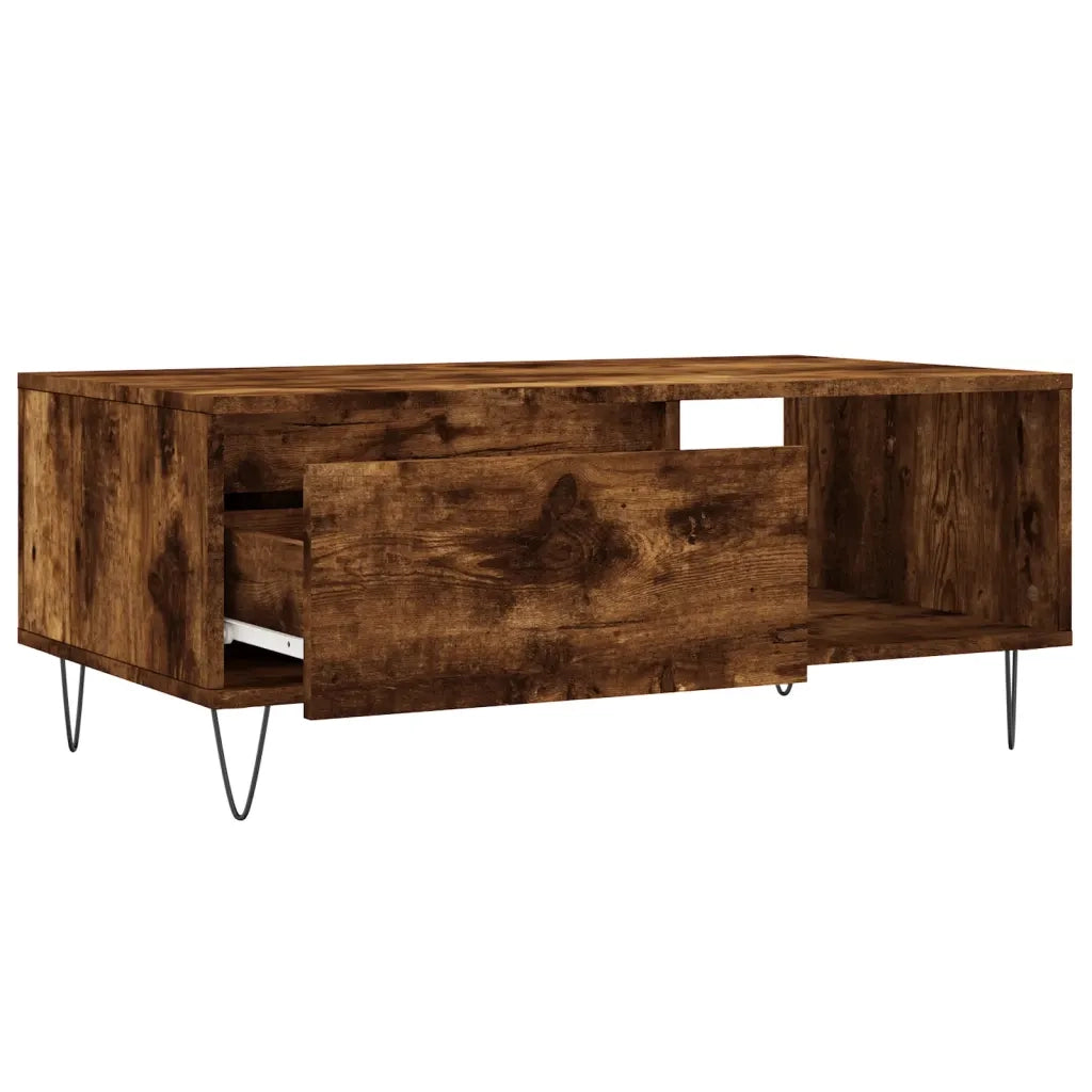 Tavolino da Salotto-Tavolino da soggiorno-Tavolo Rovere Fumo 90x50x36,5 cm Legno Multistrato 711354