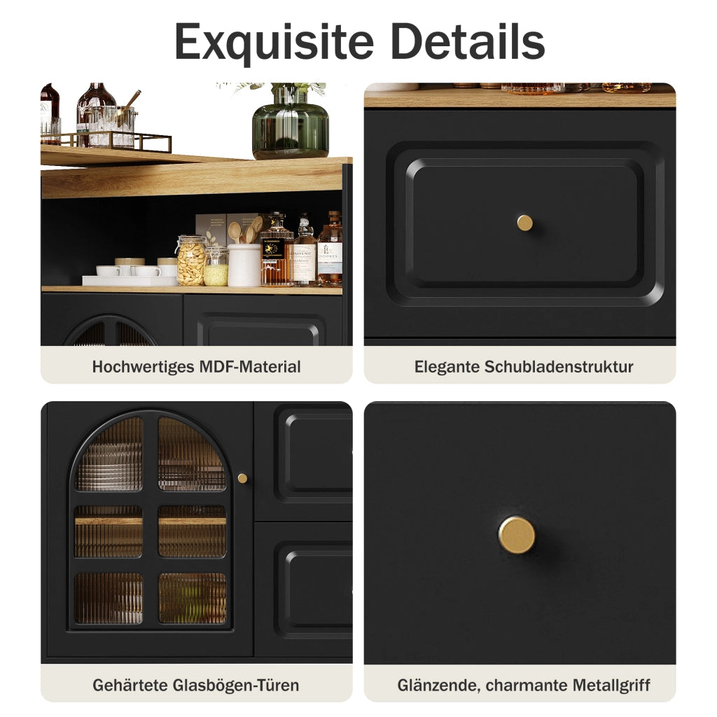CREDENZA girevole 360° 138-204x39x104 cm MDF nero 2 cassetti