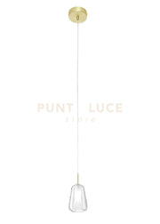 X-RAY LAMPADARIO A SOSPENSIONE 1 LUCE VETRO BOROSILICATO TRASPARENTE D.14CM ATTACCO G9 ROSONE ORO SPAZZOLATO