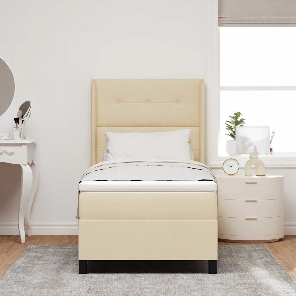 Letto a Sorgente LED con materasso Crema 100 x 200 cm Tessuto