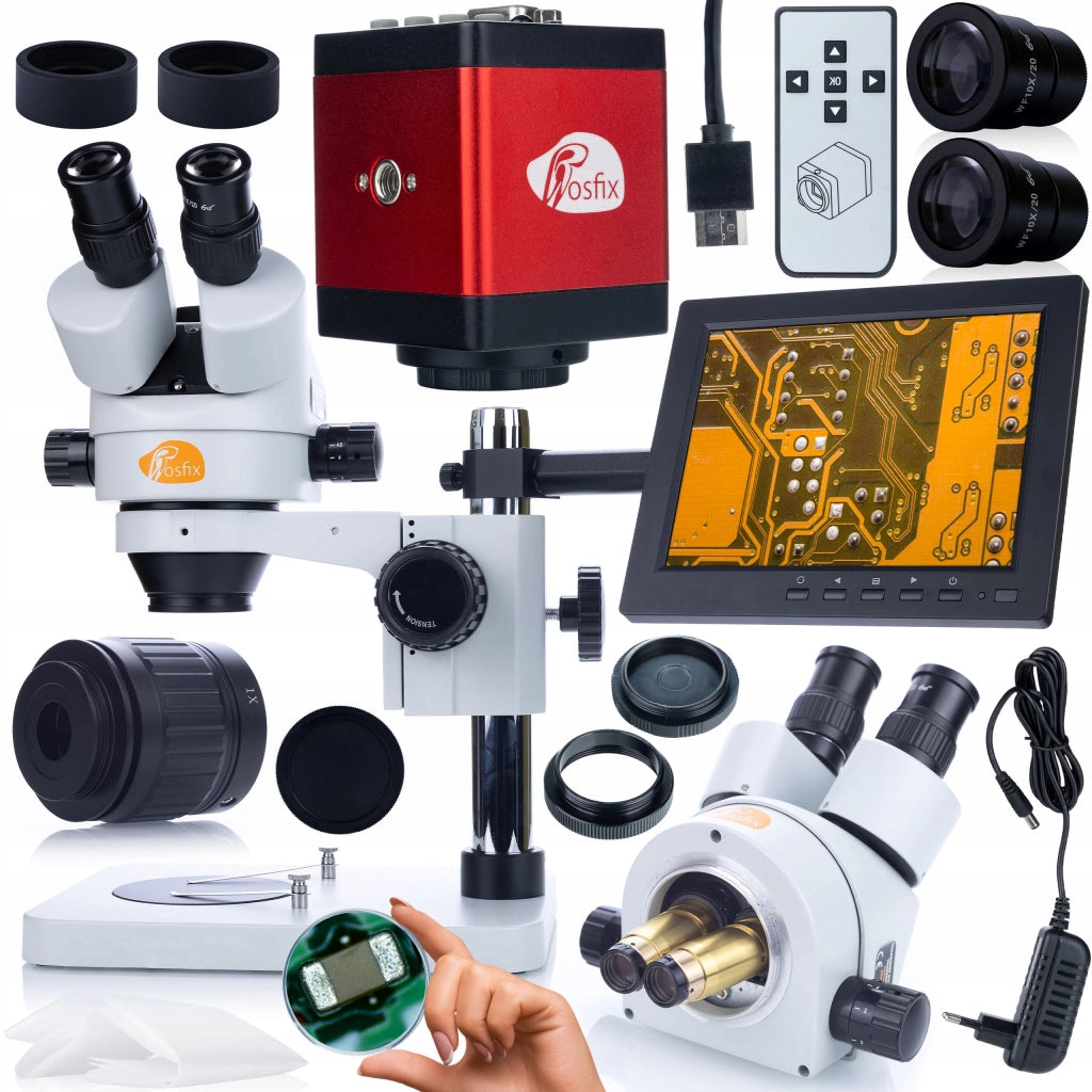 Set Microscopio Completo Mercury Pro con Telecamera e Display 8" – Testa Trinoculare, Zoom 7x-45x, Sistema Simul-Focal