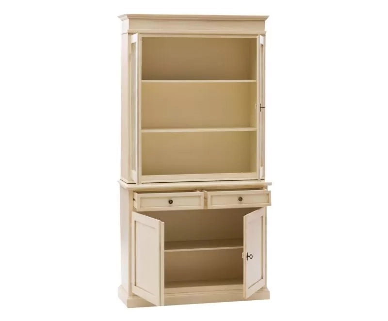 Cristalliera in legno 2 porte shabby avorio patinato 103x42x206 - Mobili 2G
