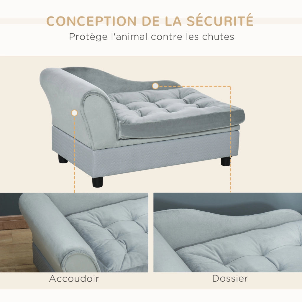 Divano per cani e gatti con cuscino amovibile e contenitore ¨C zephmum ¨C 76x45x43 cm grigio chiaro