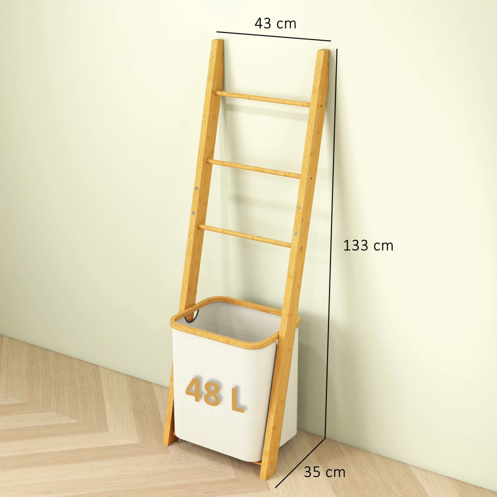 Mobile Bagno in Bamb¨´ con Cesto e Portasciugamani ¨C zephmum ¨C Crema 48L