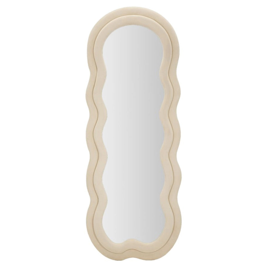 Specchio da parete Miki XL con cornice in velluto crema