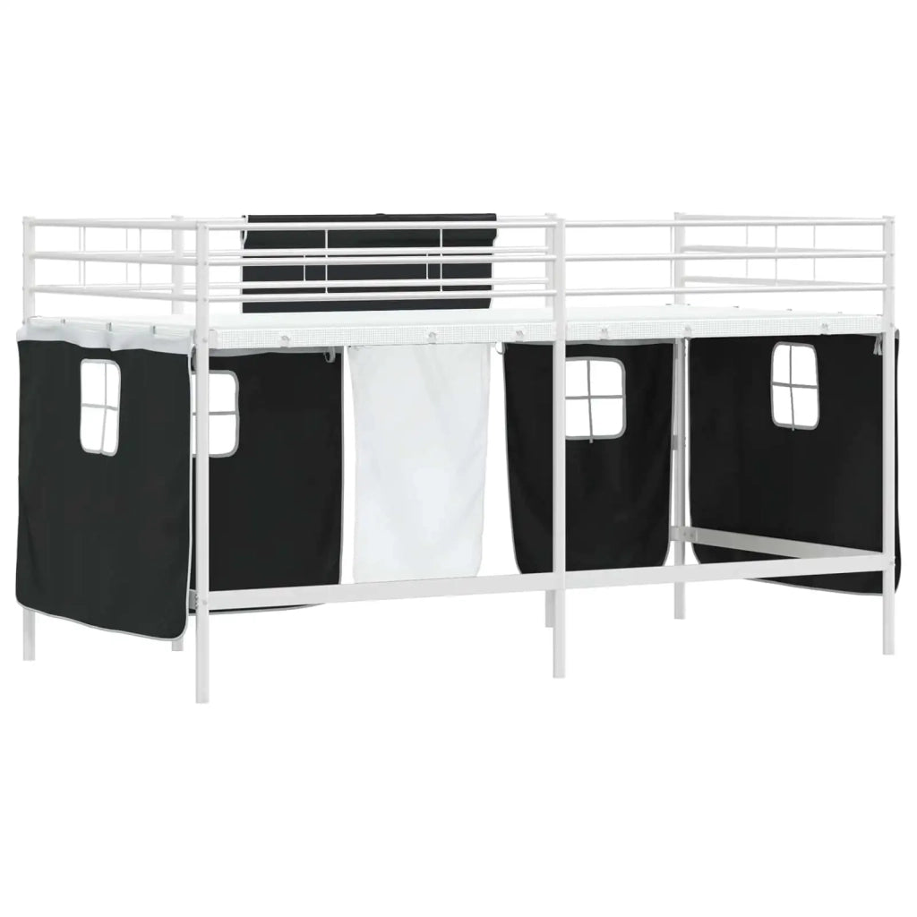 Struttura del Letto Loft per Bambini con Tendine-Giroletto per bambini Bianco e Nero 367687