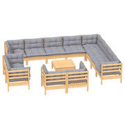 Set di mobili da giardino per esterni 13 pezzi con cuscini grigio legno di pino massiccio 02_0015737