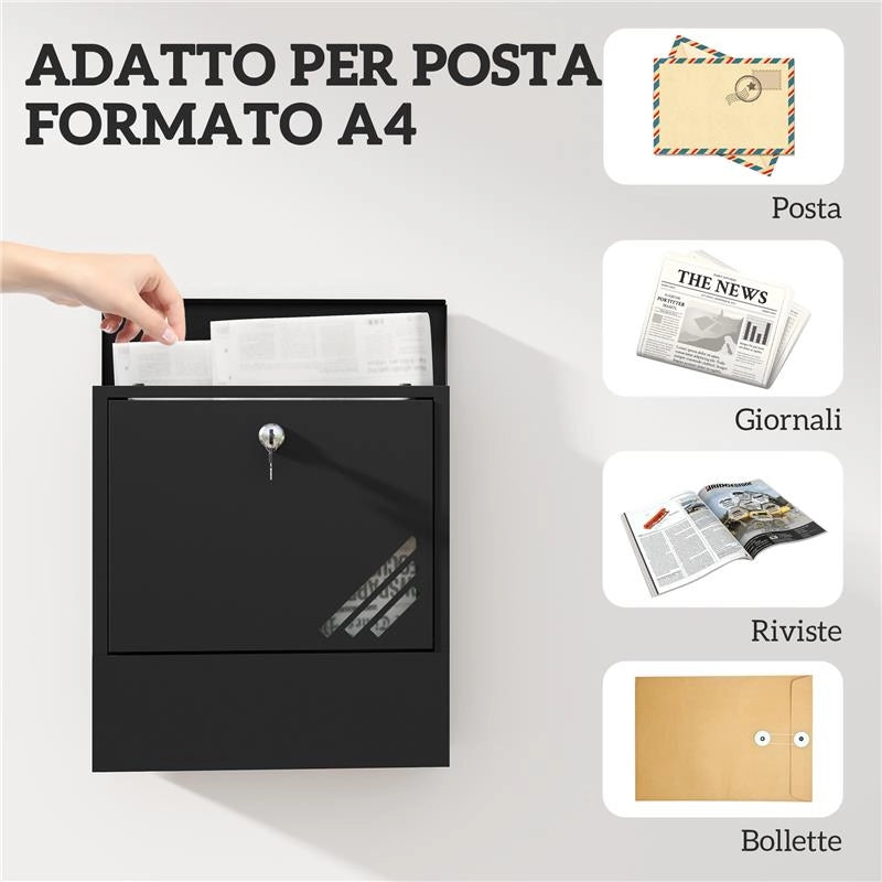 CASSETTA POSTALE A MURO IN METALLO CON FINESTRELLA E SERRATURA 30X8.5X32.5 CM GRIGIO CARBONE