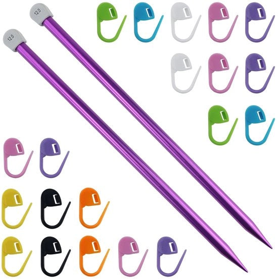 Breinaaldi in Alluminio 12 mm - Lunghezza 35 cm - Incluso 20 Marker di Sfilata Colorate - Leggero per le Mani con Artrite - Lega di Alluminio di Alta Qualità - Set di Breinaaldi