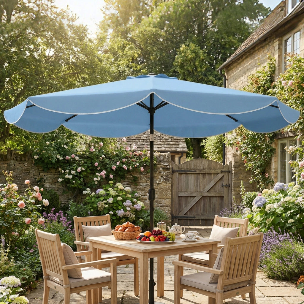 Ombrello balcone tondo parasole Ombrello da spiaggia con manovella inclinata a 3 pieghe 8 montanti ?265 x 235H cm Blu cielo