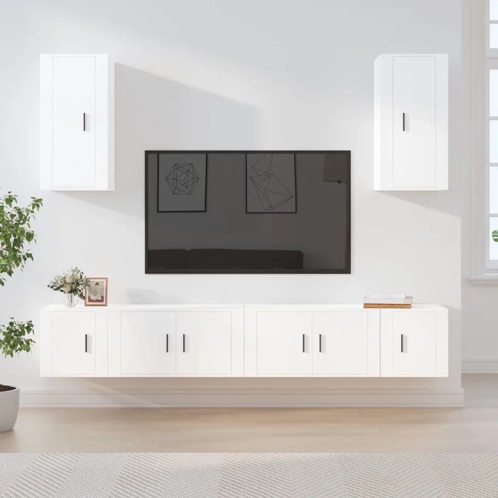 Set di Mobili Porta TV 6 pz | Armadietto TV | Mobile Porta TV Bianco in Legno Multistrato