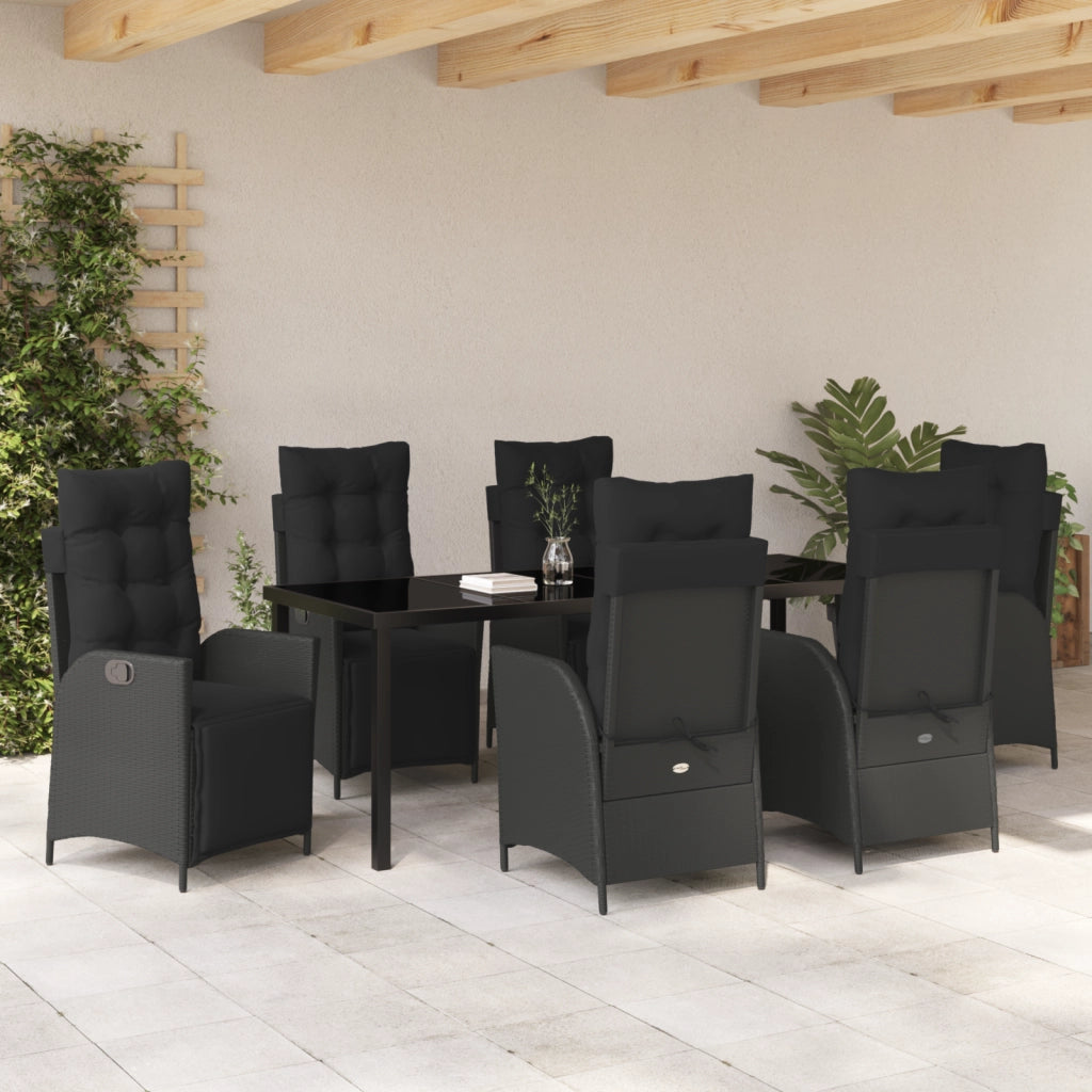 Set da Pranzo per Giardino 7 Pezzi Nero Polyrattan
