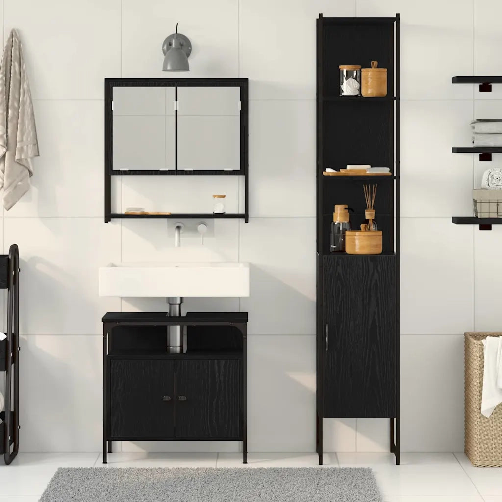 Set di mobili per il bagno 3 pcs Rovere Nero Legno multistrato 3334372