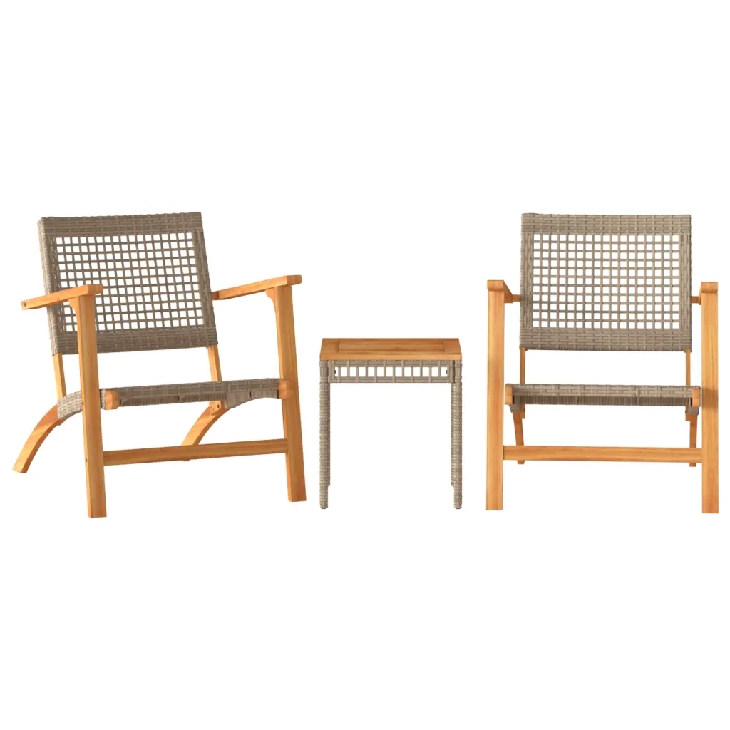 Set da Bistrot 3 pz Beige in Polyrattan e Legno Massello Acacia 365867