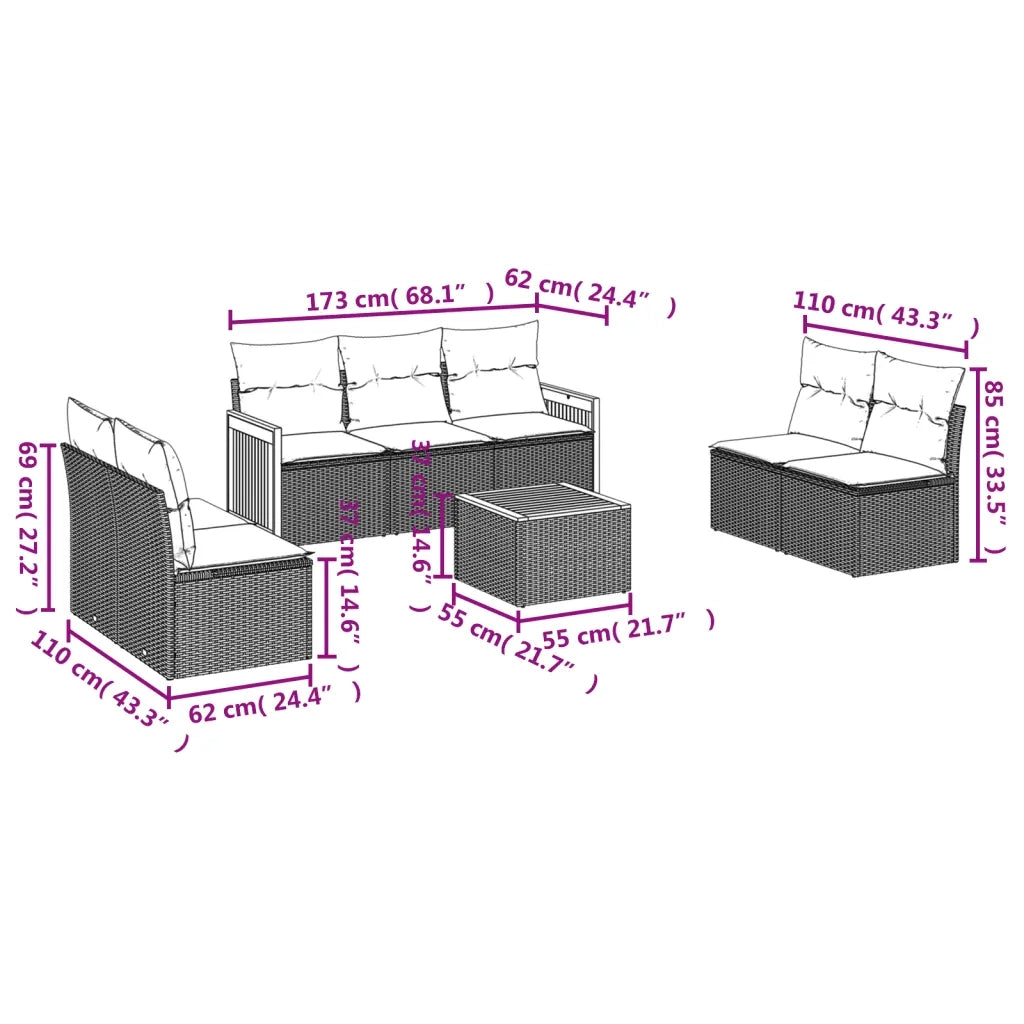 Set Divano da Giardino 8 pz con Cuscini Beige in Polyrattan
