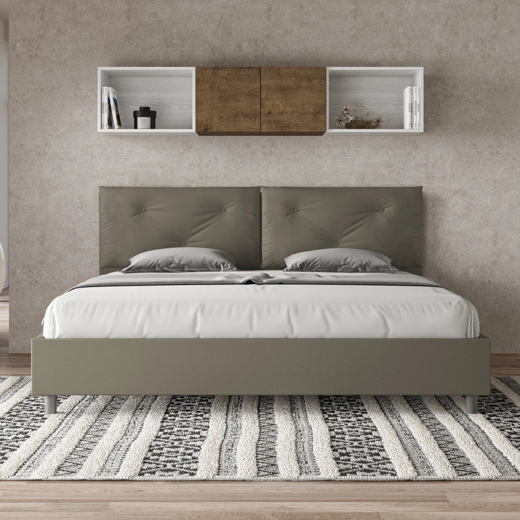 Letto Matrimoniale King Size 200x210 cm Senza Rete Imbottito in Similpelle Appia Large Cappuccino
