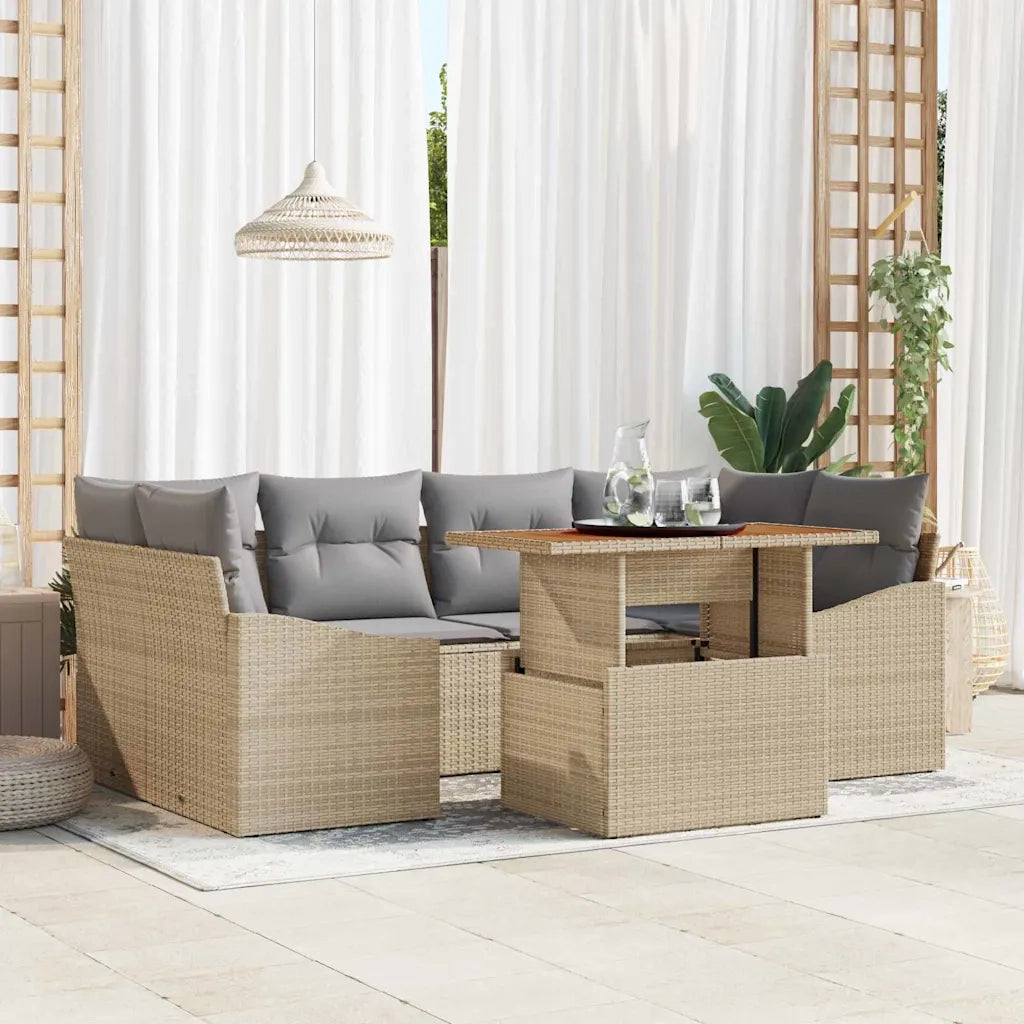 Set Divano da Giardino 7 pcs Beige Poly Rattan