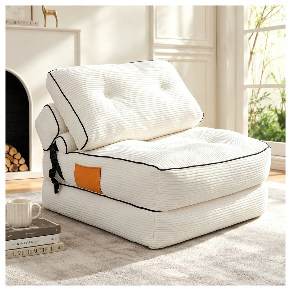 Divano letto pieghevole pouf ¨C Minimal ¨C tessuto beige 70x100x60 cm