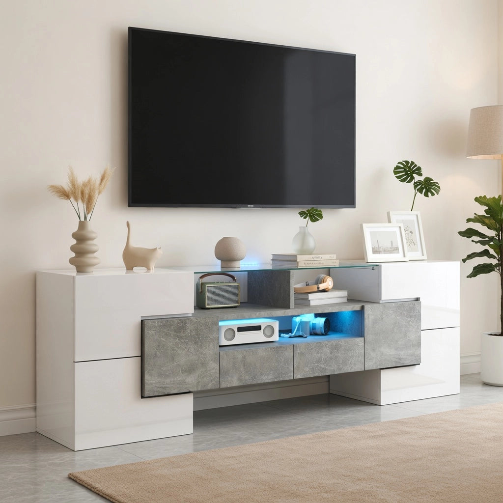 Cassettiera TV bianco lucido in truciolare 145 cm