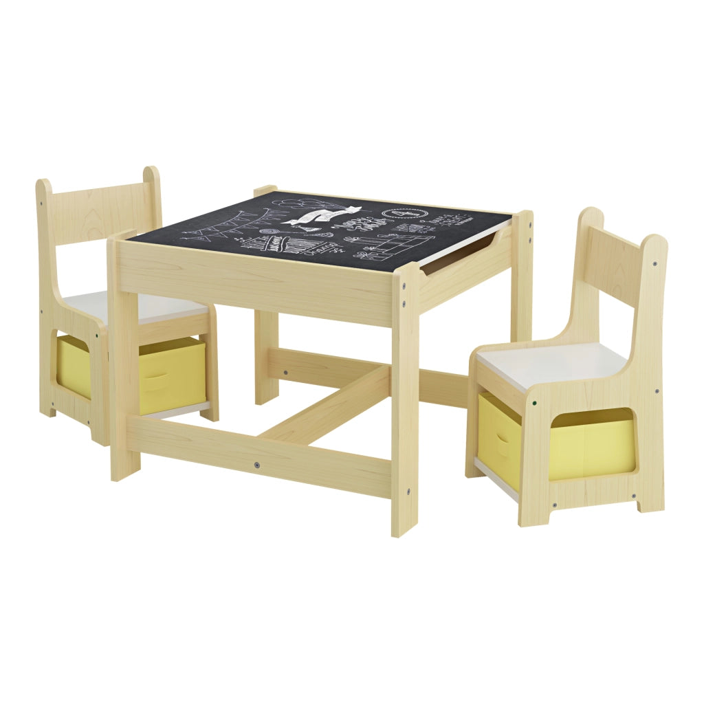 Set Irixoa Tavolo e 2 Sedie per Bambini Piano Lavagna Ribaltabile e Sedie con Cassetti Contenitori [en.casa]