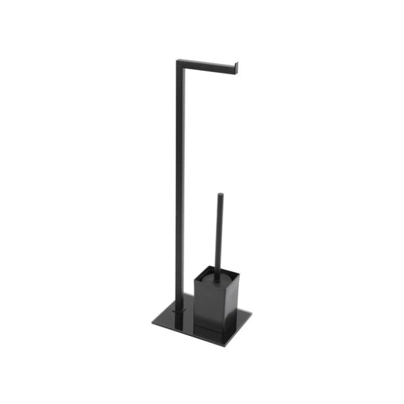 PIANTANA COLONNA ACCIAIO INOX PORTA SCOPINO BASE VETRO RETTANGOLARE- Acciaio Inox Vetro Nero- SPIRE- pezzi 1