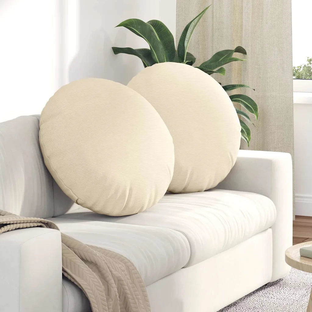 Cuscini per Seduta 2 pcs Crema Ø60 x 21 cm Tessuto in Cords 42014225