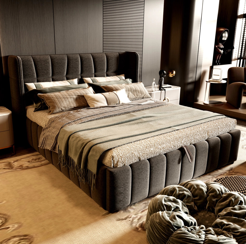 Letto matrimoniale imbottito contenitore 180x200 cm grigio