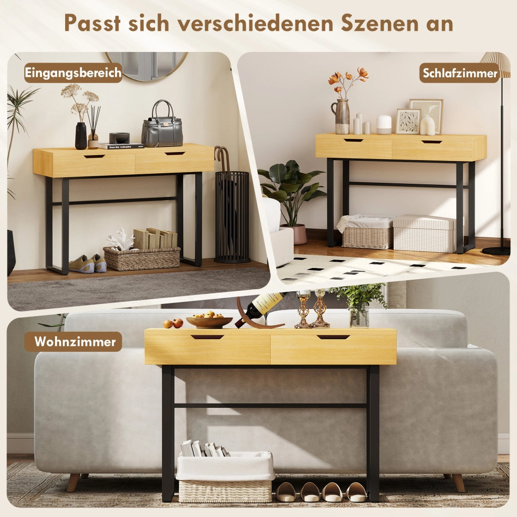 Tavolino console con 2 cassetti ¨C zephmum ¨C metallo naturale 110x35x76.5 cm