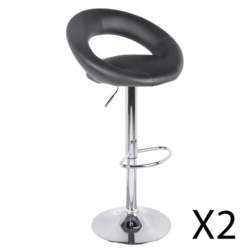 Set di 2 sgabelli da bar regolabili in altezza 77-97 cm – Seduta in similpelle PU nera, piede in metallo grigio, diametro 40 cm