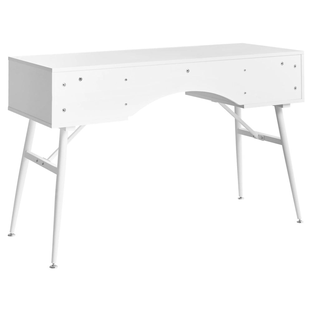Scrivania da ufficio per casa in truciolato bianco con gambe in ferro 120 x 50 cm con 3 cassetti stile retrò