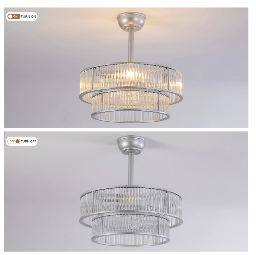 VENTILATORE da soffitto con luce, cristalli e 6 velocità Argento